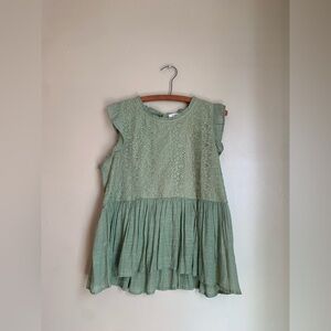 Umgee  blouse babydoll peasant shirt, boho top lace gauzy coastal Spring large